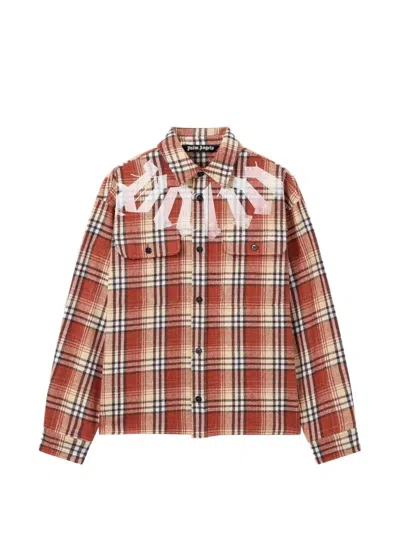 Palm Angels Check-print Logo-print Shirt Jacket In Brown
