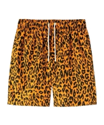 Palm Angels Cheetah Print Drawstring Swim Shorts In Brown