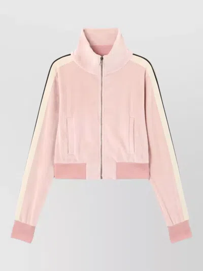 Palm Angels Chenille Track Jacket High Collar Cropped In Pink