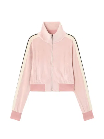 Palm Angels Chenille Track Jacket High Collar Cropped In Pink