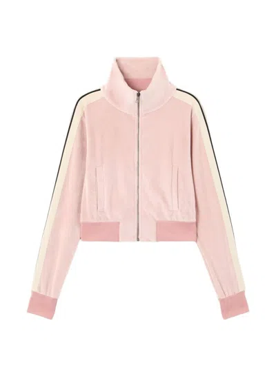 Palm Angels Chenille Track Jacket High Collar Cropped In Pink