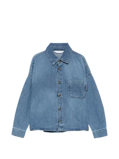 Palm Angels Kids' Chest-pocket Denim Shirt In Blue