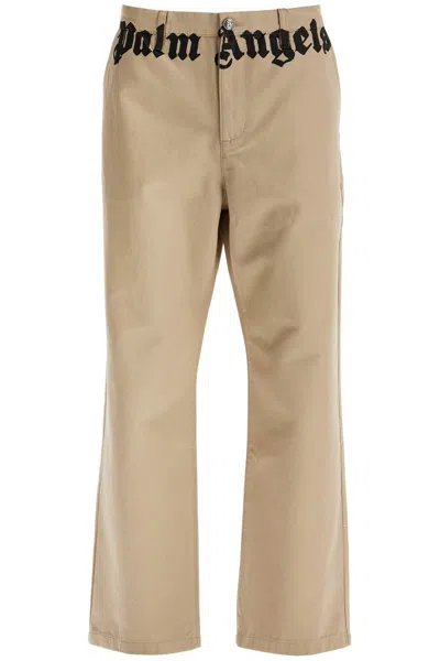 Palm Angels Chino Pants With Logo Branding In Beige