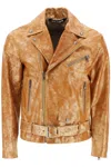 PALM ANGELS CITY BIKER JACKET IN LAMINATED LEATHER WITH PALM ANGELS PRINT