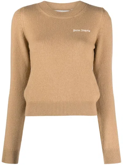 Palm Angels Womens Classic Logo Sweater In Beige