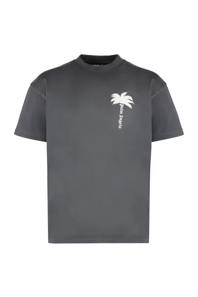 Palm Angels Classic Crew-neck Cotton T-shirt For Men In Gray