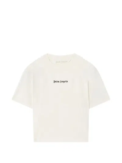 Palm Angels Classic Logo Baby Tee Cropped Shirt In White
