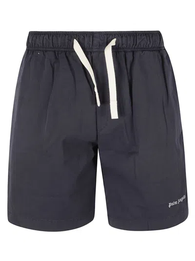 Palm Angels Classic Logo Bermuda Shorts In Navy Blue/off White