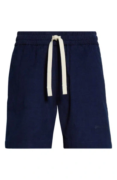 Palm Angels Classic Logo Cotton Corduroy Shorts In Indigo Blue