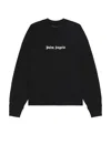 Palm Angels Black Cotton Crew Neck Sweatshirt With White Logo In Black