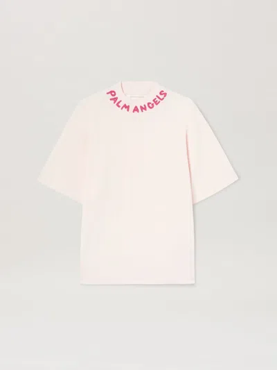 Palm Angels Classic Logo Cropped Baby T-shirt In 3c32 Soft Pink - Fuchsia