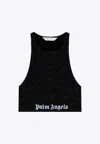 Palm Angels Classic Logo Cropped Lurex Top In Black