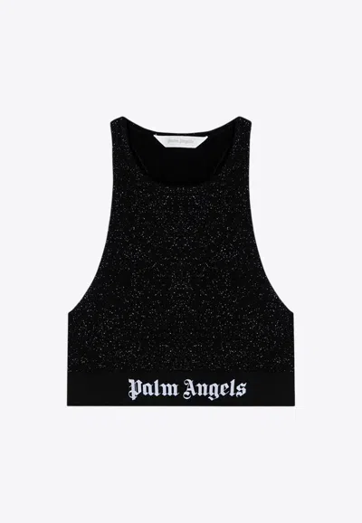 PALM ANGELS CLASSIC LOGO CROPPED LUREX TOP