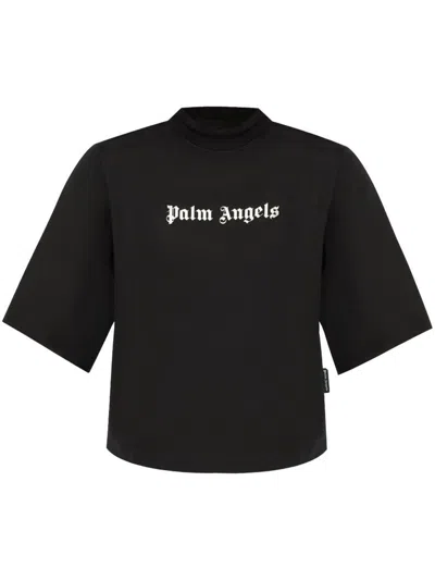 Palm Angels Classic Logo Cropped T-shirt In Black