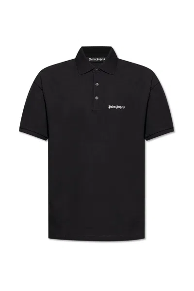 Palm Angels Classic Logo Embroidered Short Sleeve Polo In Black