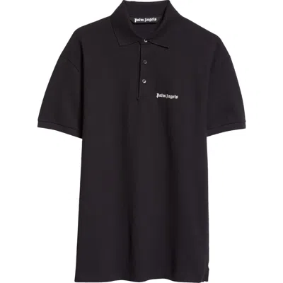 Palm Angels Classic Logo Embroidered Polo In Black Off Whit