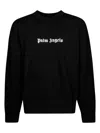 Palm Angels Black Cotton Crew Neck Sweatshirt With White Logo In Black