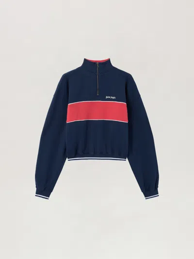 Palm Angels Classic Logo Half-zip Sweatshirt In Blue