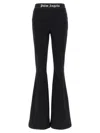 Palm Angels Logo Lurex Flared Trousers In White/black