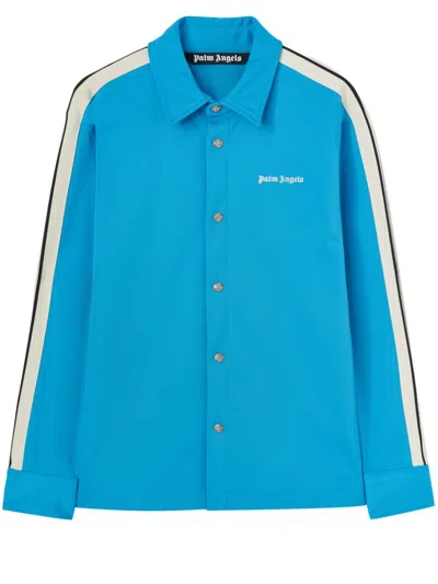 Palm Angels Logo-print Long-sleeve Shirt In Blue