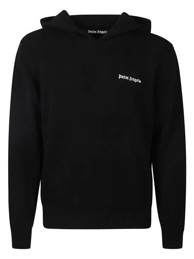 Palm Angels Classic Logo Knit Hoodie In Black/off White