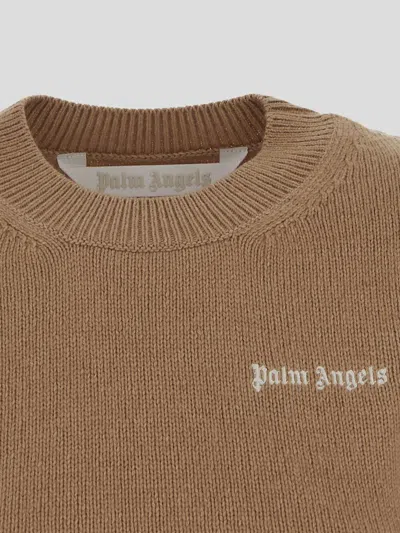 Palm Angels Classic Logo Knit Sweater In Cameloffwhite