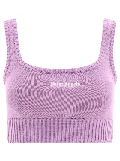 Palm Angels Logo Knit Top In Purple