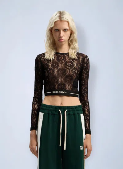 Palm Angels Classic Logo Lace Top In Black