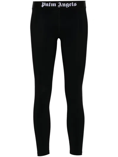 Palm Angels Logo-waistband Cropped Leggings In Nero