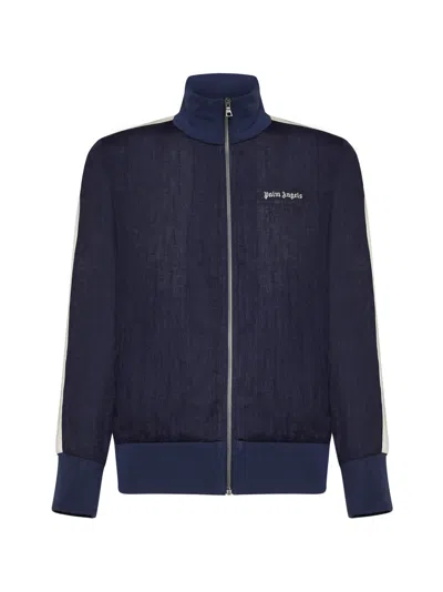 Palm Angels Classic Logo Linen Track Jacket In Blue