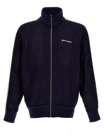 Palm Angels Classic Logo Linen Track Sweatshirt In Navy Blue