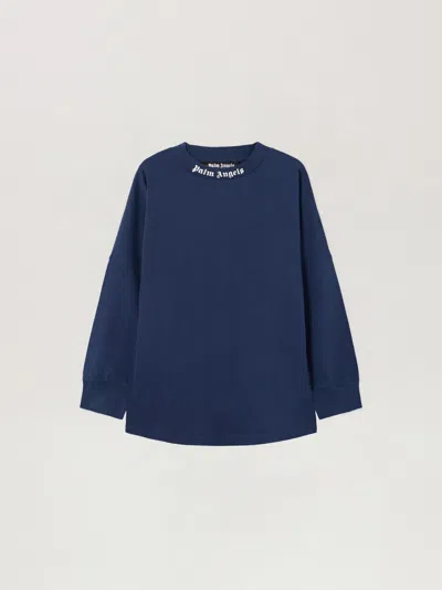 Palm Angels Classic Logo Long-sleeved Over T-shirt In Blue