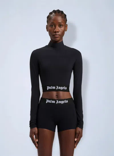 Palm Angels Classic Logo Long-sleeved Mockneck Top In Black