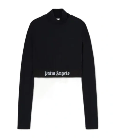 PALM ANGELS PALM ANGELS LOGO UNDERBAND LONG SLEEVED CROPPED TOP