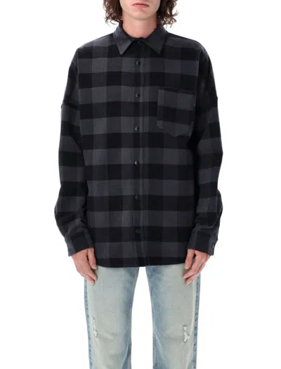 Palm Angels Logo Cotton Overshirt In Grey