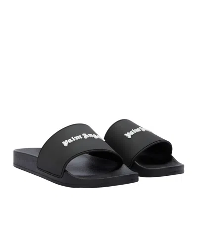 Palm Angels Classic Logo Pool Sliders In Black