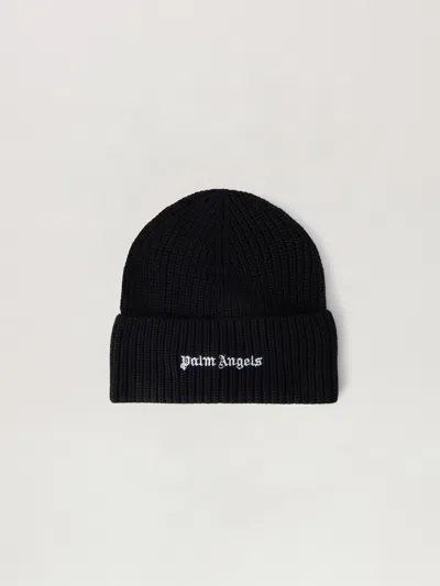 Palm Angels Classic Logo Ribbed Beanie In Black