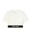 Palm Angels White Cropped T-shirt With Jacquard Logo In Cotton Woman In White