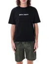 Palm Angels Blue Cotton T-shirt With Palm Print And Logo