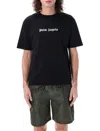 Palm Angels Blue Cotton T-shirt With Palm Print And Logo In Black