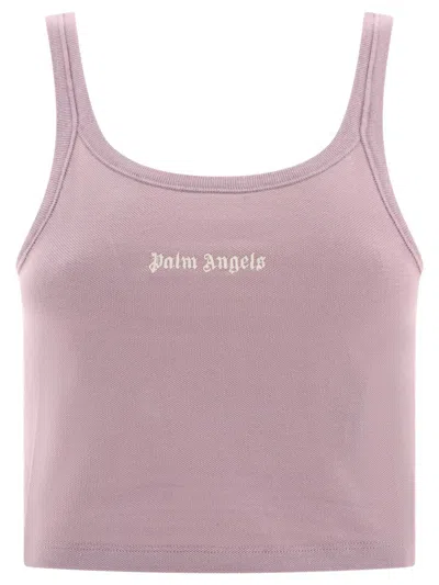 Palm Angels Logo Embroidered Tank Top In Purple