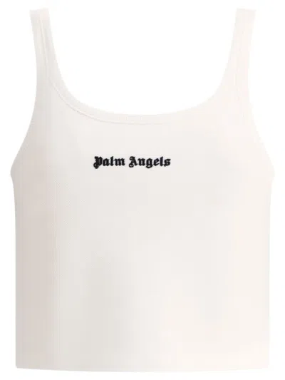 Palm Angels Logo Embroidered Tank Top In White