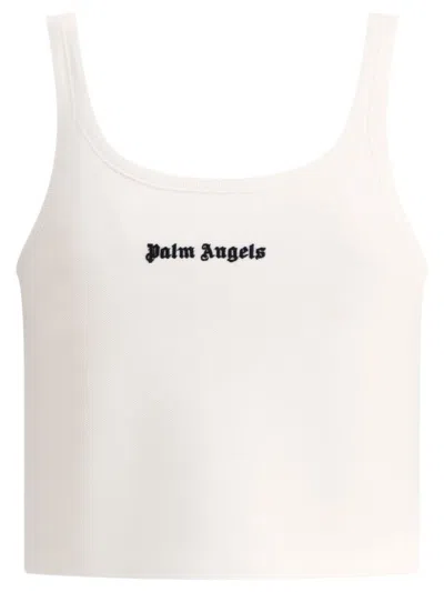 Palm Angels Logo-embroidered Ribbed Tank Top In White