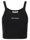 Palm Angels Black Cotton Cropped Top In White/black