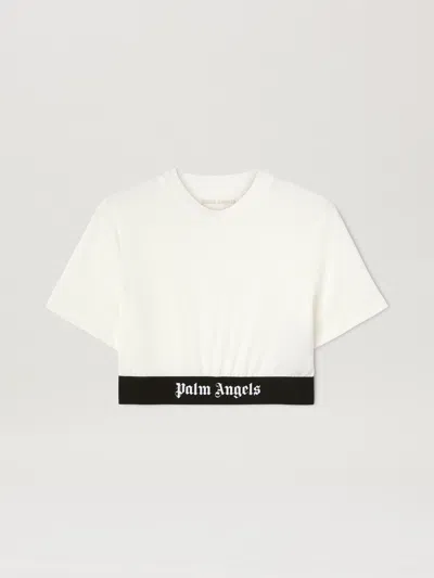 Palm Angels Classic Logo Tape Crop Tee Off White Bla