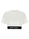 Palm Angels White Cropped T-shirt With Jacquard Logo In Cotton Woman In Multicolor