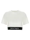 Palm Angels White Cropped T-shirt With Jacquard Logo In Cotton Woman In Multicolor