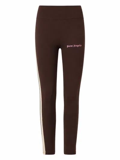 Palm Angels Classic Logo Track Leggings In Brown