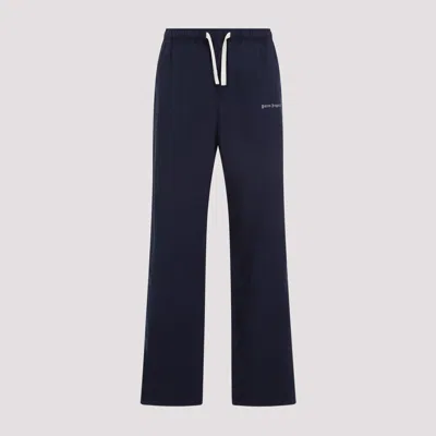Palm Angels Logo Embroidered Drawstring Pants In Navy Blue Off