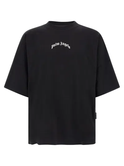 Palm Angels Back Curved Logo Oversized Short Sleeves T-shirt In Black